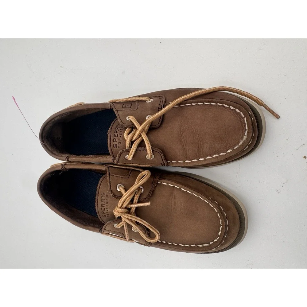 Sperry LANYARD BOYS Kids Leather Classic Boat Shoes Brown Sz 4M EUC Dress Shoes
